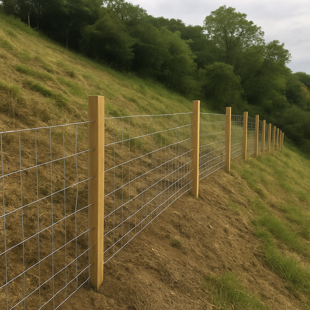 Fencing installed on a hillside