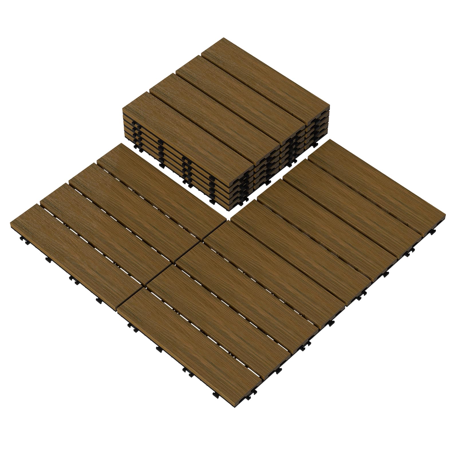 12"x12" Interlocking Deck Tiles, Composite Patio Deck Tiles for Outdoor Terrace and Deck