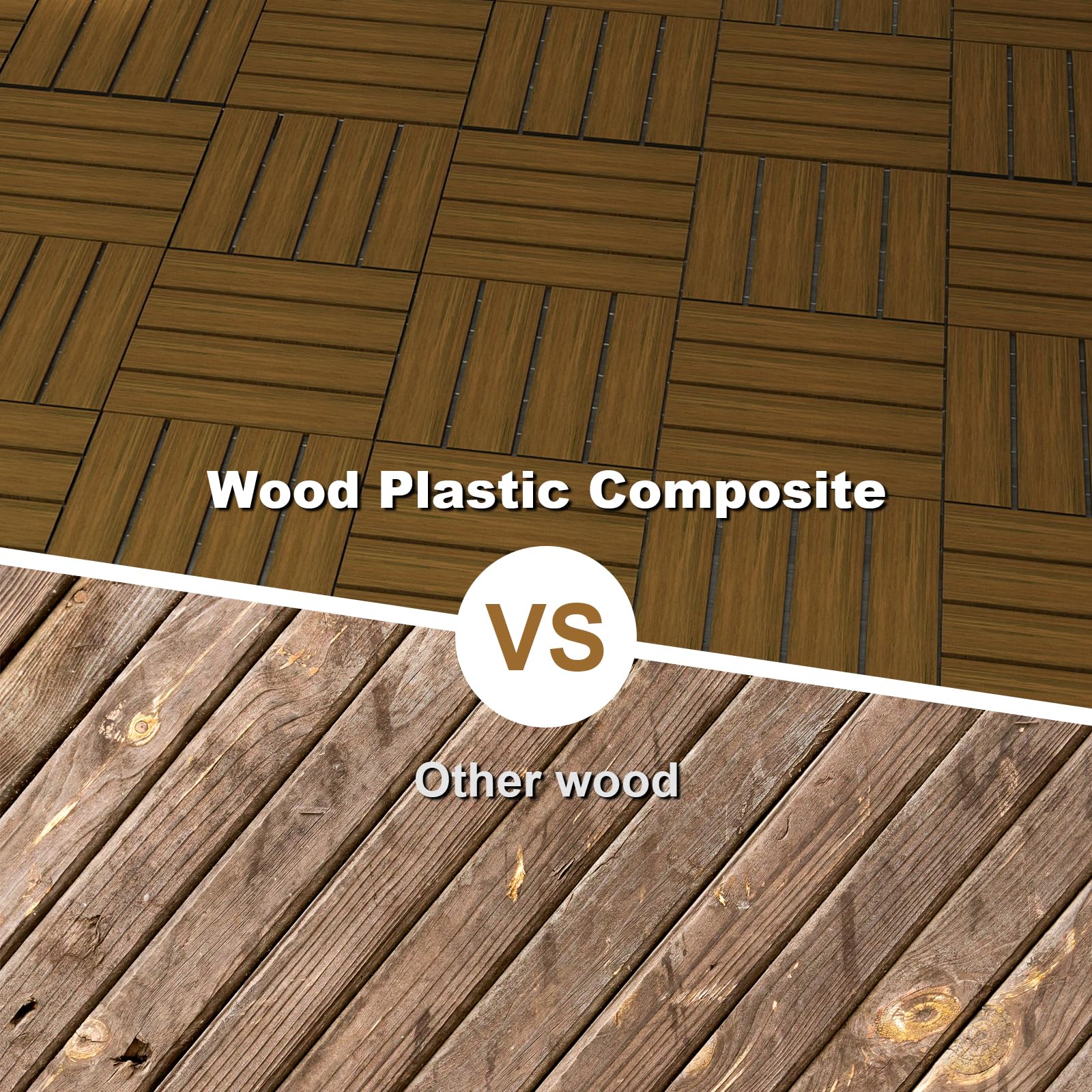 12"x12" Interlocking Deck Tiles, Composite Patio Deck Tiles for Outdoor Terrace and Deck