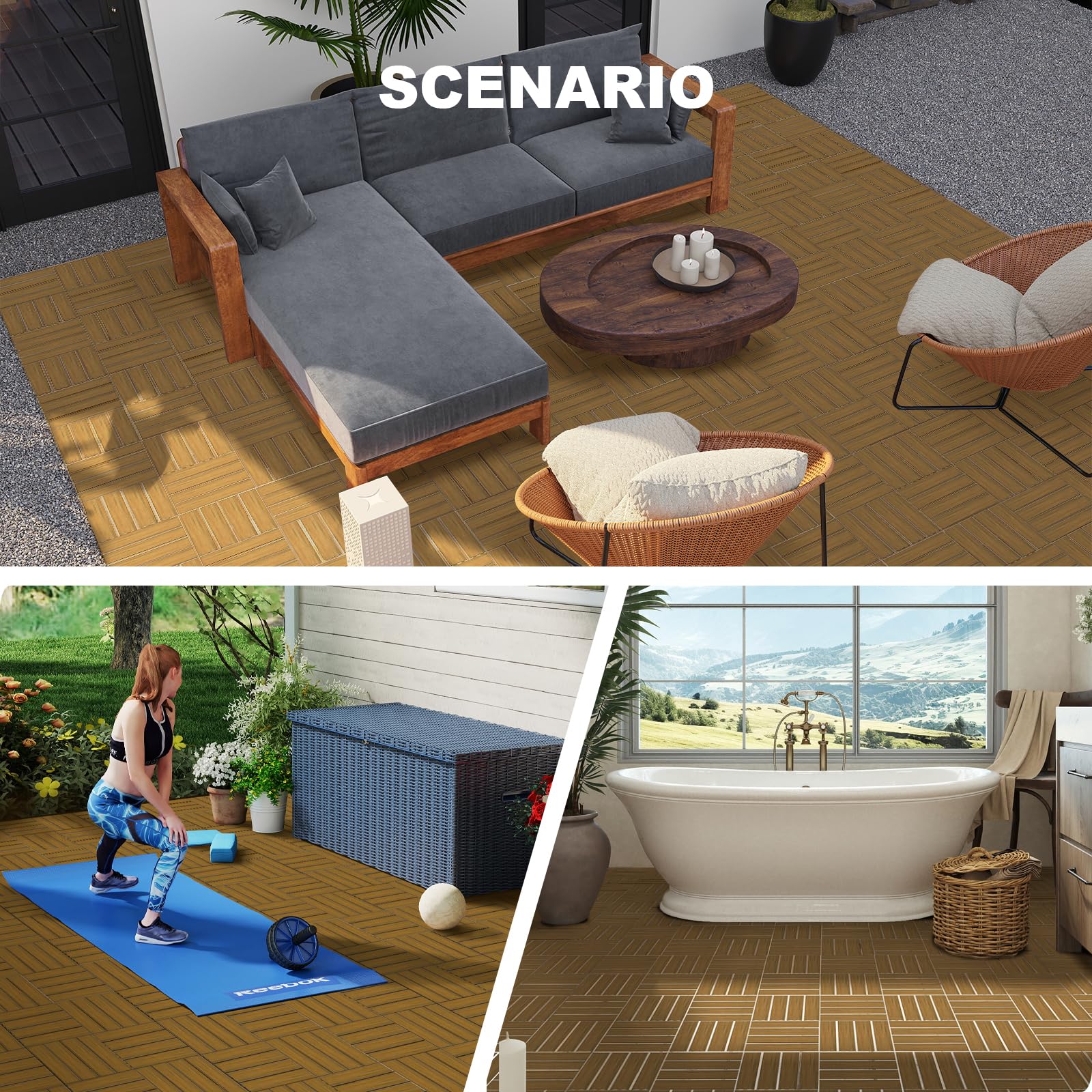 12"x12" Interlocking Deck Tiles, Composite Patio Deck Tiles for Outdoor Terrace and Deck