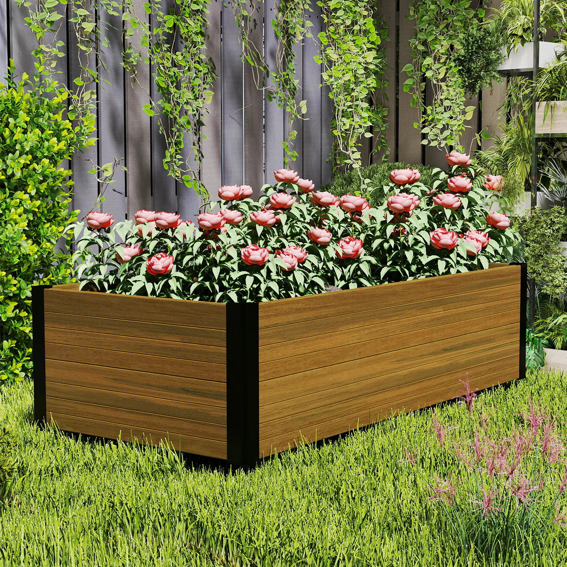 Courtyardmart 47.6in x 23.7in Rectangular Outdoor Garden Box Raised Planter Bed 12.2in High, Above Ground Garden Bed for Flowers Vegetables, Backyard Patio, Balcony