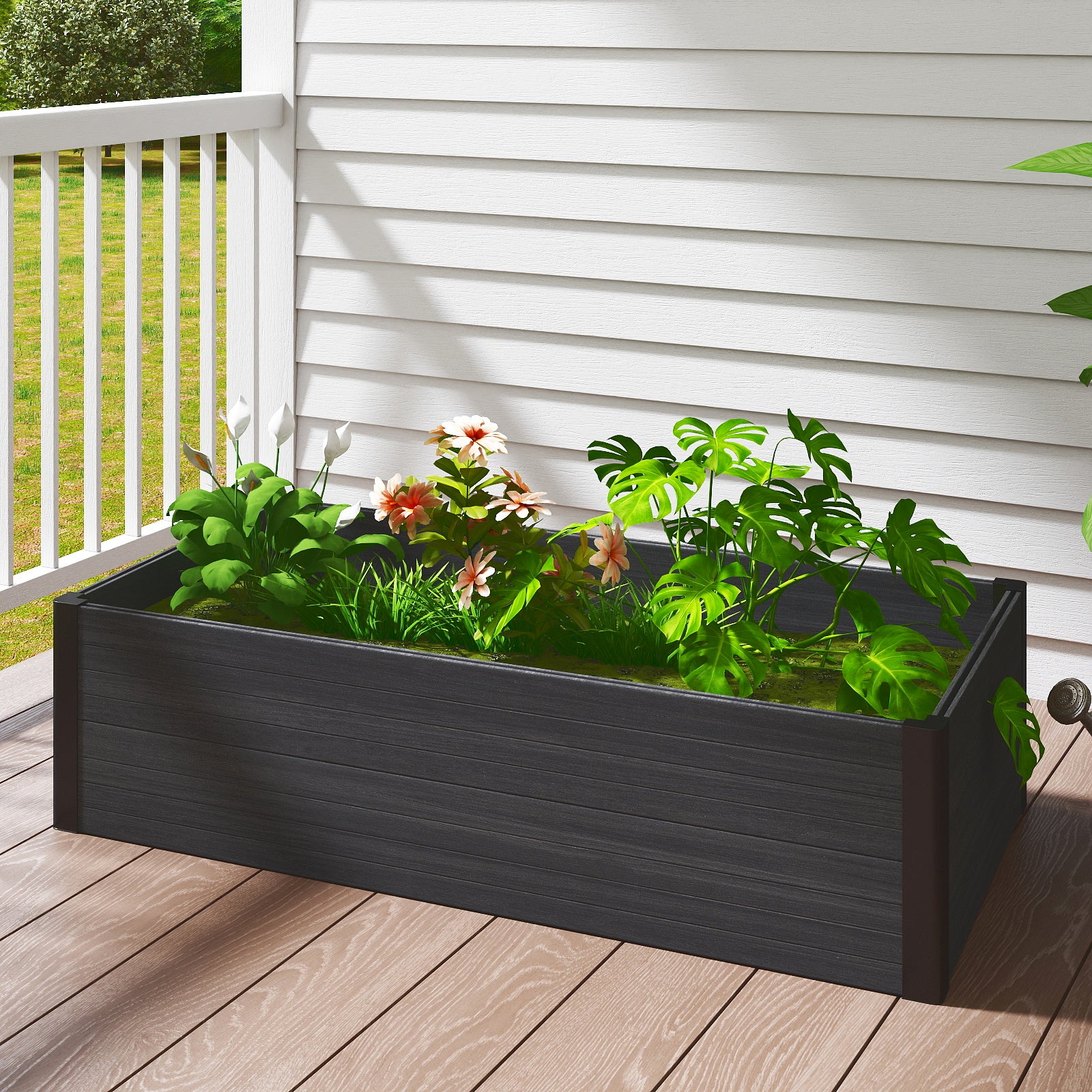 Courtyardmart 47.6in x 23.7in Rectangular Outdoor Garden Box Raised Planter Bed 12.2in High, Above Ground Garden Bed for Flowers Vegetables, Backyard Patio, Balcony