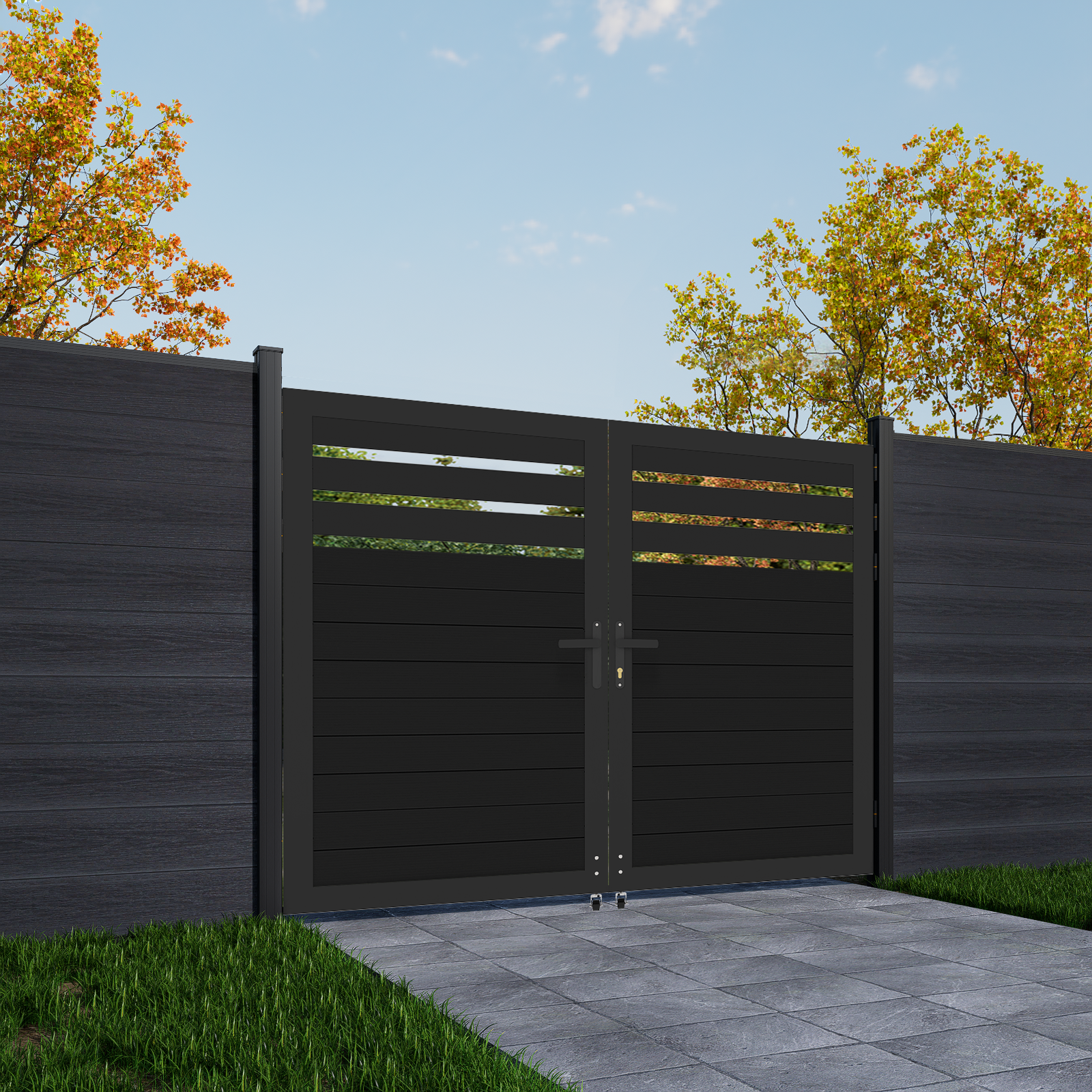 5ft H x 6ft W Black Aluminum Double Gate – Modern Pool & Garden Entry