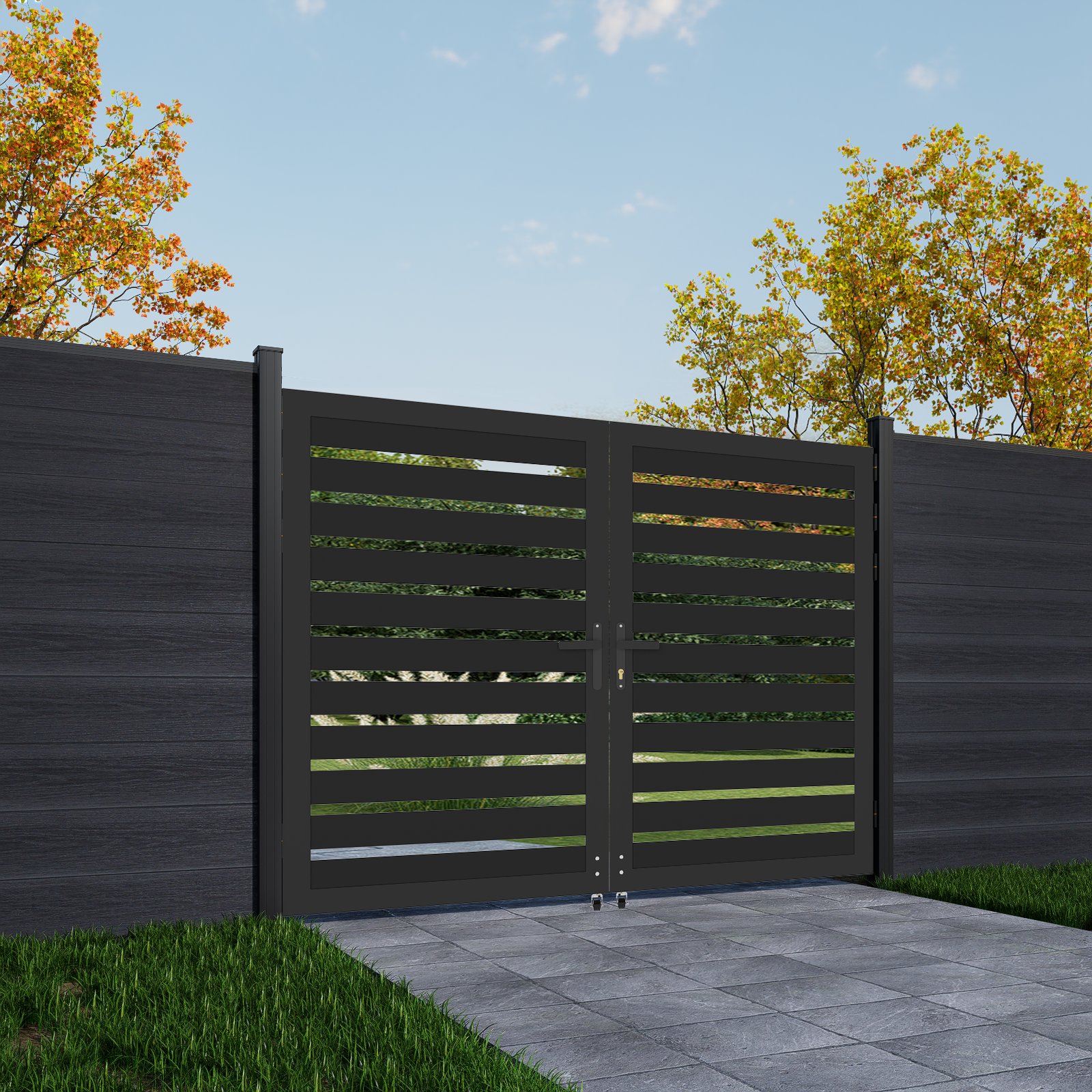 5ft H x 6ft W Full Openwork Aluminum Fence Gate – Dual Swing Security Door