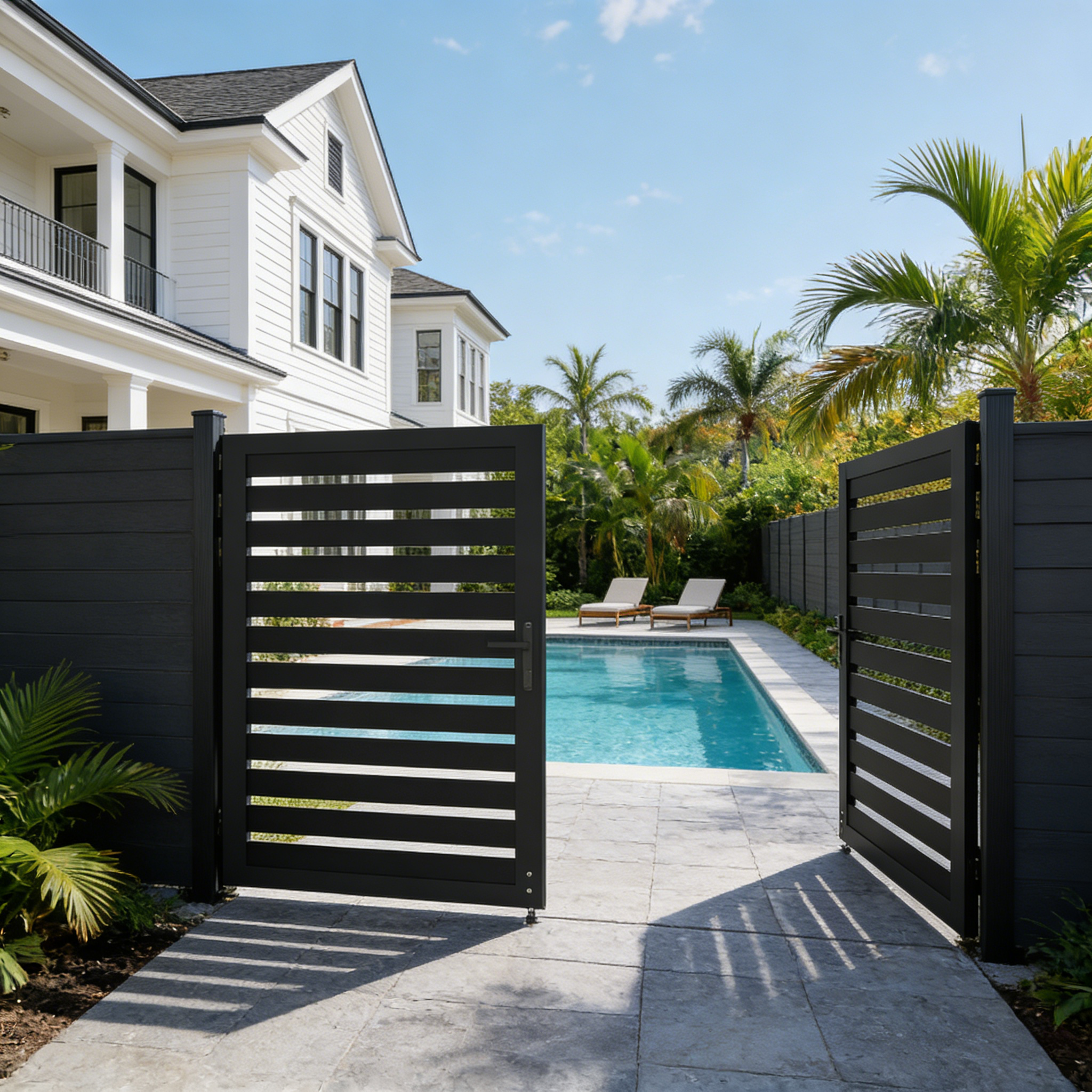 5ft H x 6ft W Full Openwork Aluminum Fence Gate – Dual Swing Security Door