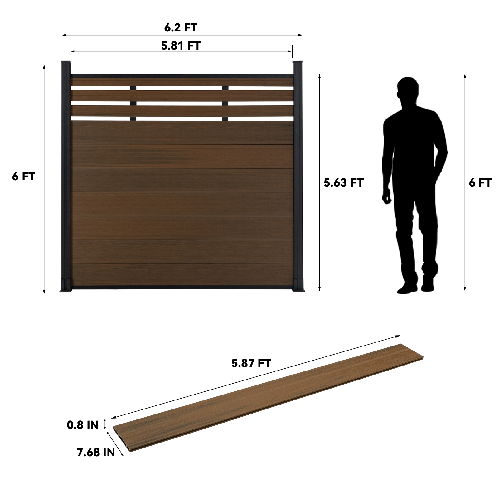 6' x 6' Slat Top Semi-Privacy Composite Fence Panel