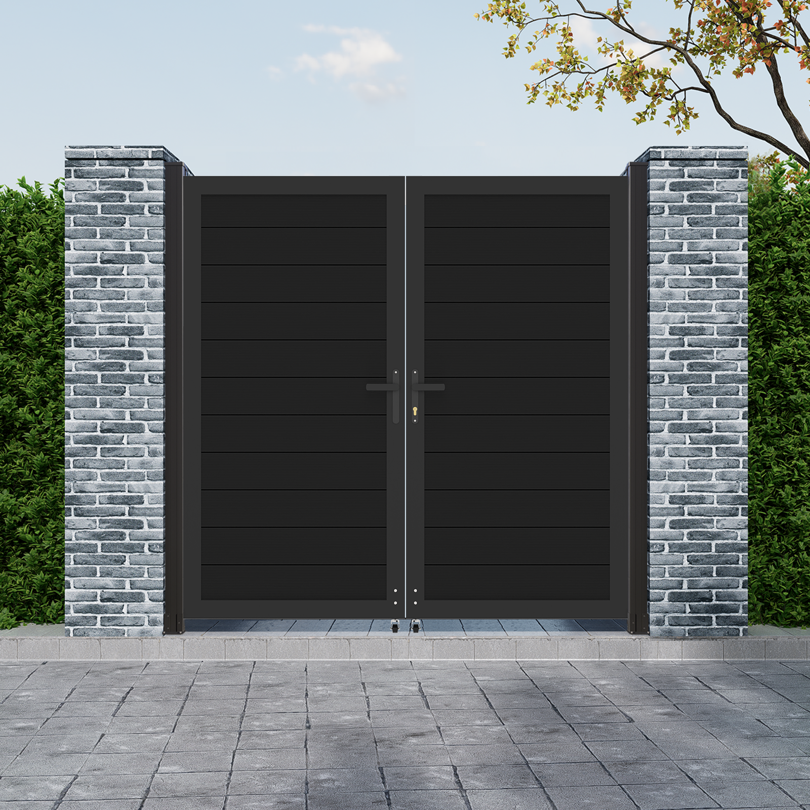 6ft High Black Aluminum Double Fence Gate, Full Privacy Gate for Backyard or Driveway, 6ft, 8ft, and 10ft Wide