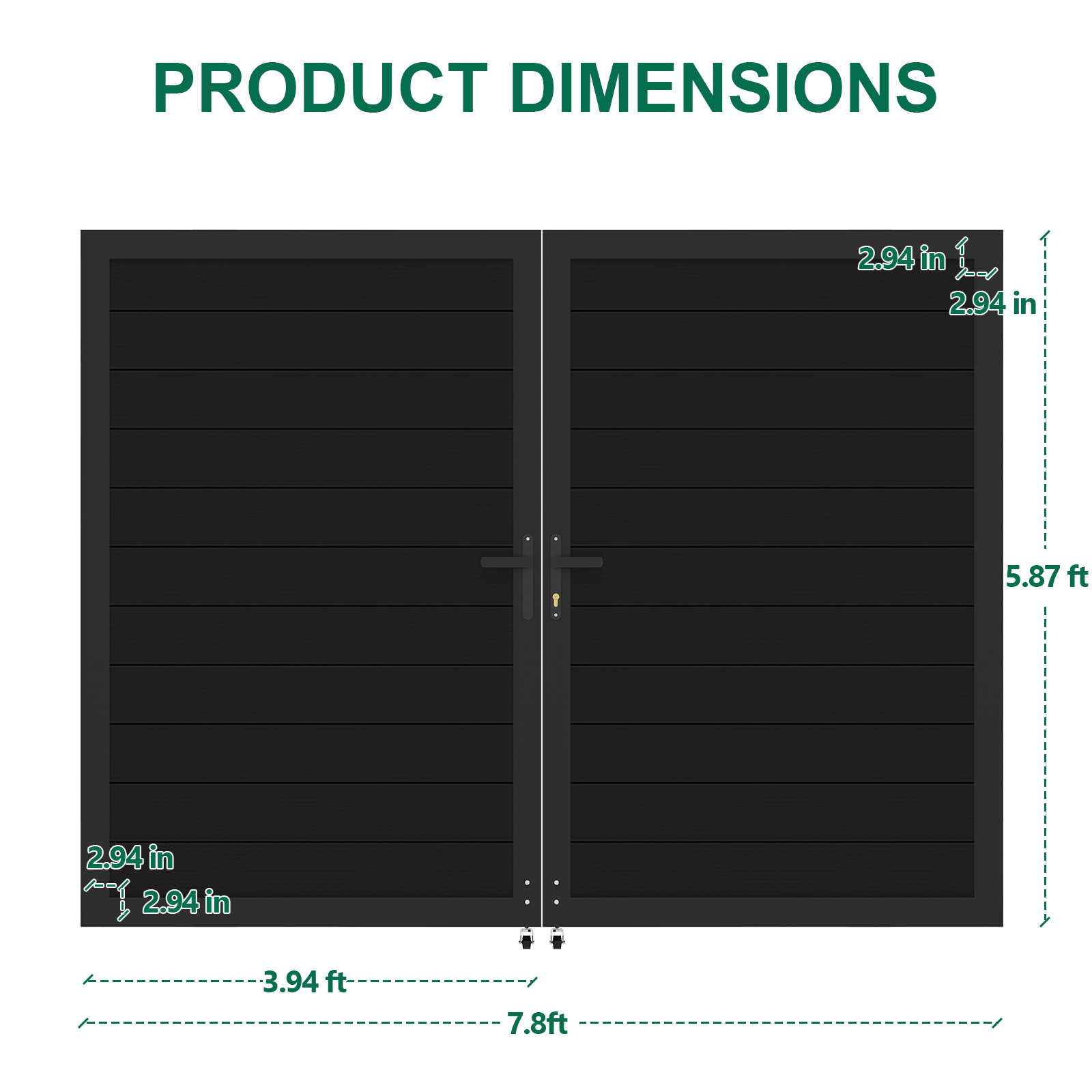 6ft High Black Aluminum Double Fence Gate, Full Privacy Gate for Backyard or Driveway, 8ft Wide