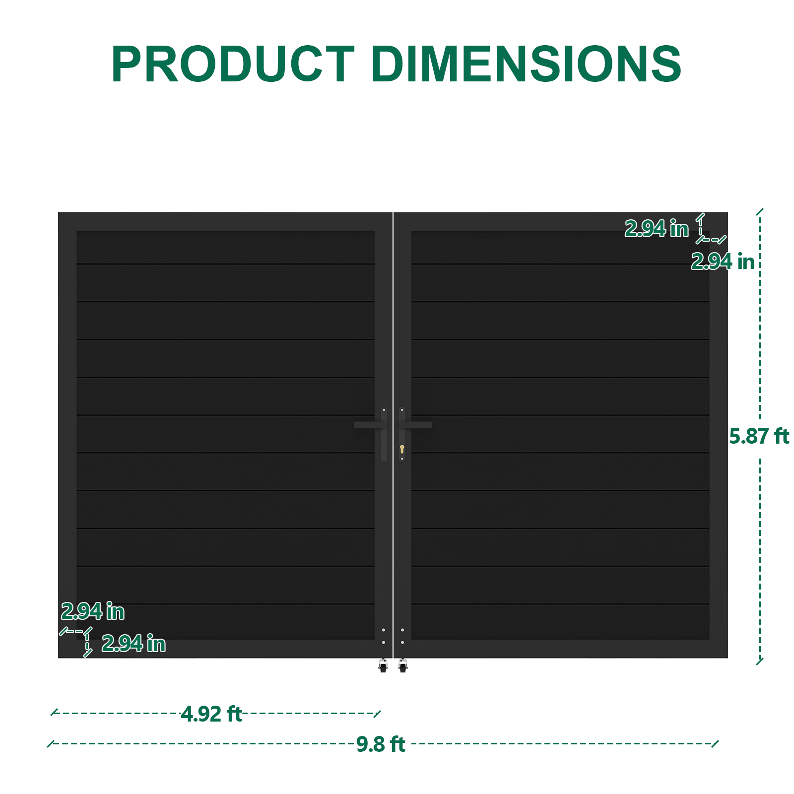 6ft High Black Aluminum Double Fence Gate, Full Privacy Gate for Backyard or Driveway, 10ft Wide