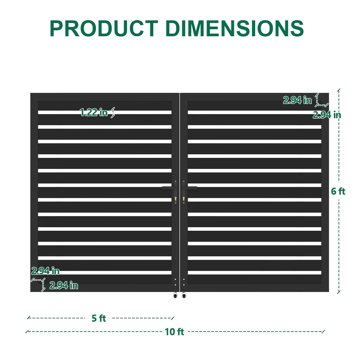 6ft High Black Aluminum Double Fence Gate with Horizontal Slats, Modern Outdoor Gate for Backyard or Driveway, 6ft, 8ft, and 10ft Wide