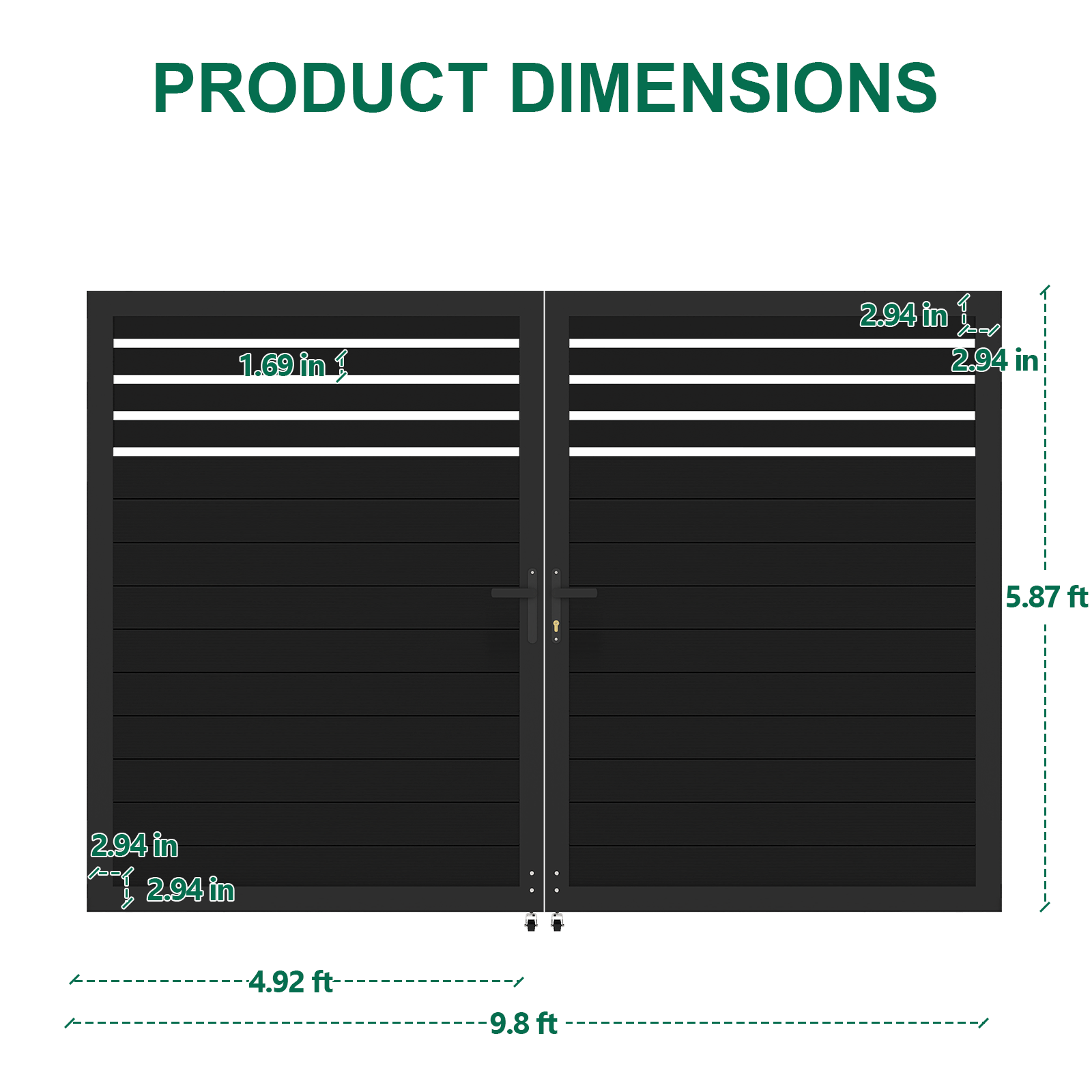 6ft High Black Aluminum Semi-Privacy Fence Gate, Modern Double Gate for Backyard or Driveway, 10ft Wide