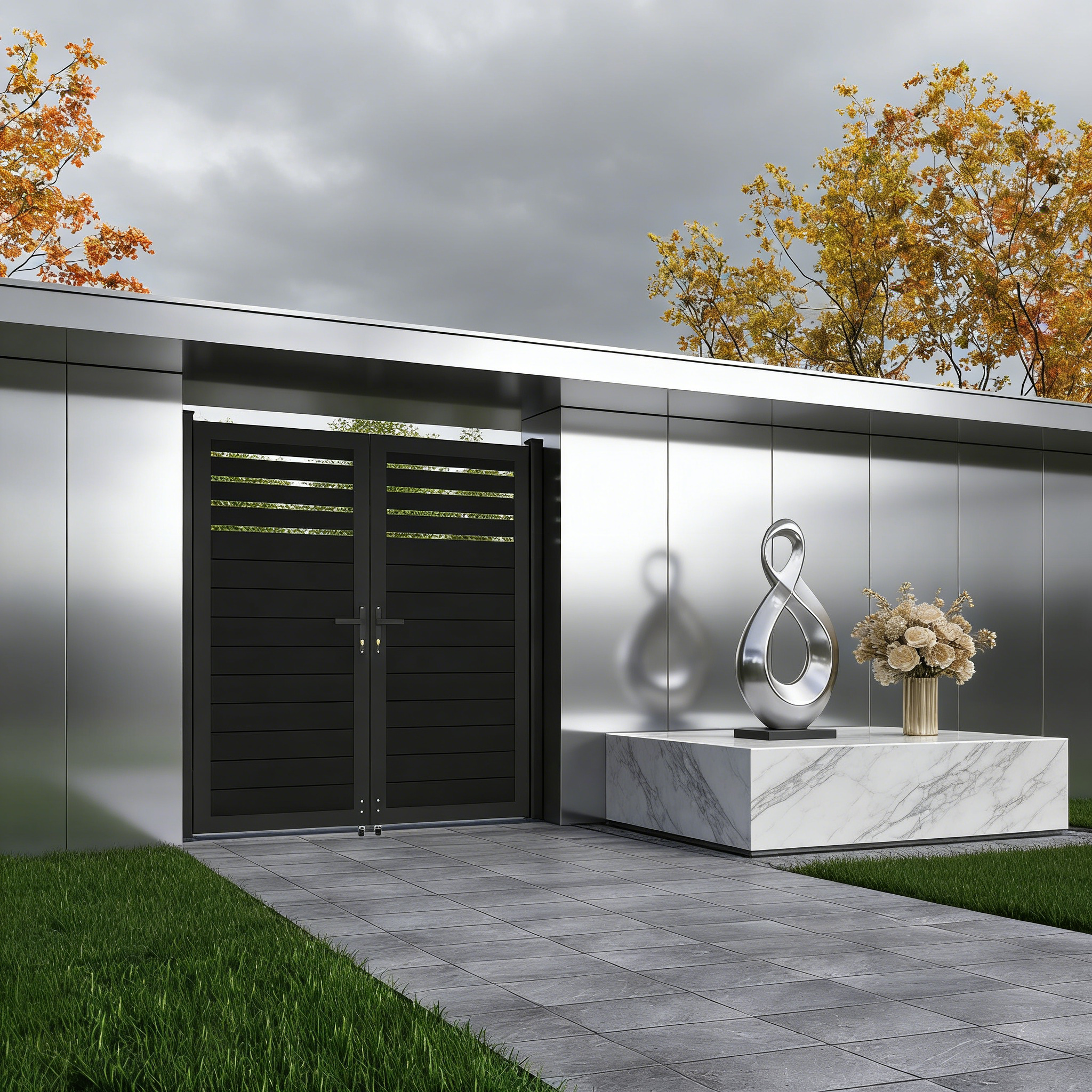 6ft High Black Aluminum Semi-Privacy Fence Gate, Modern Double Gate for Backyard or Driveway, 6ft, 8ft, and 10ft Wide