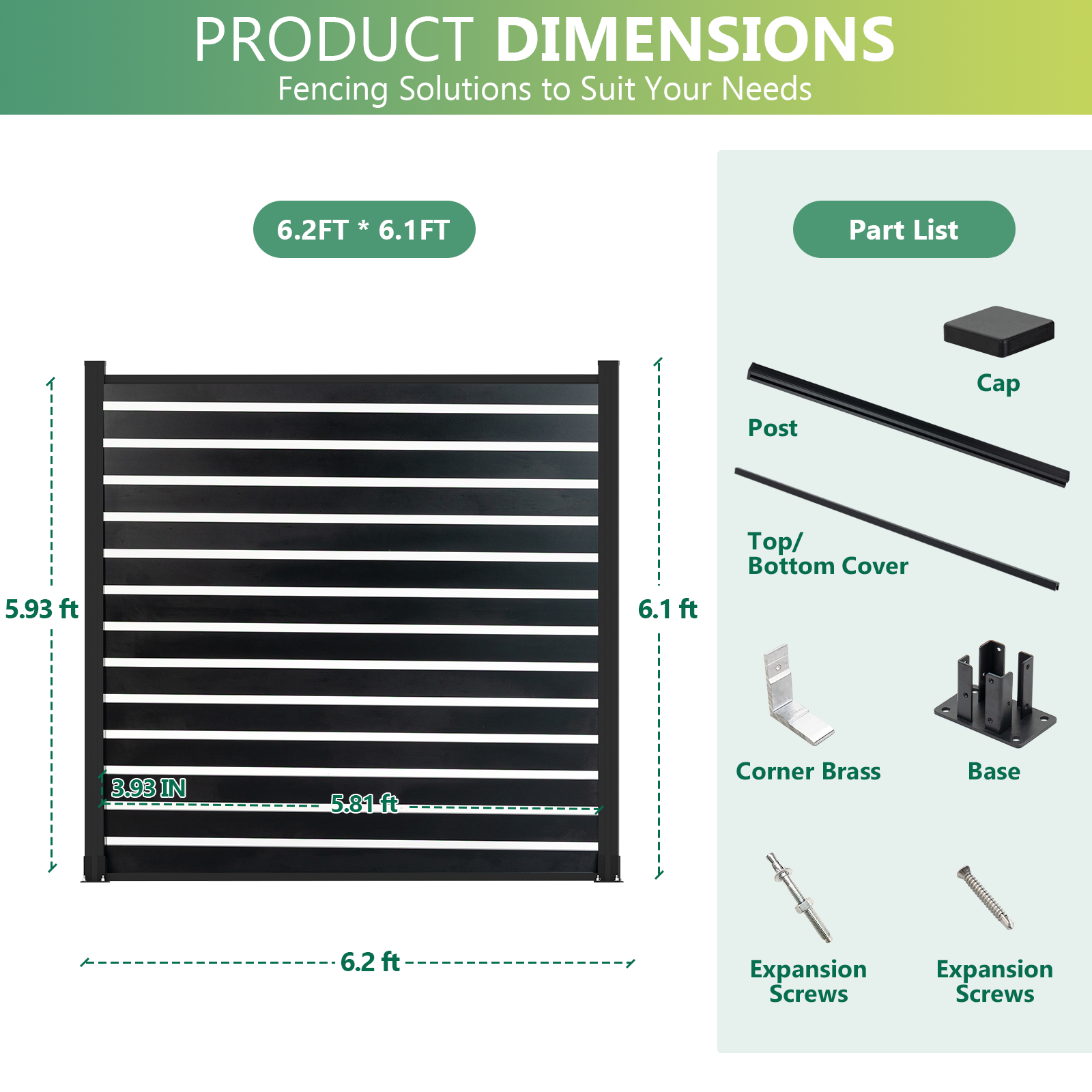 6ft Wide Aluminum Horizontal Slat Fence Panel – Rust-Proof & UV-Resistant