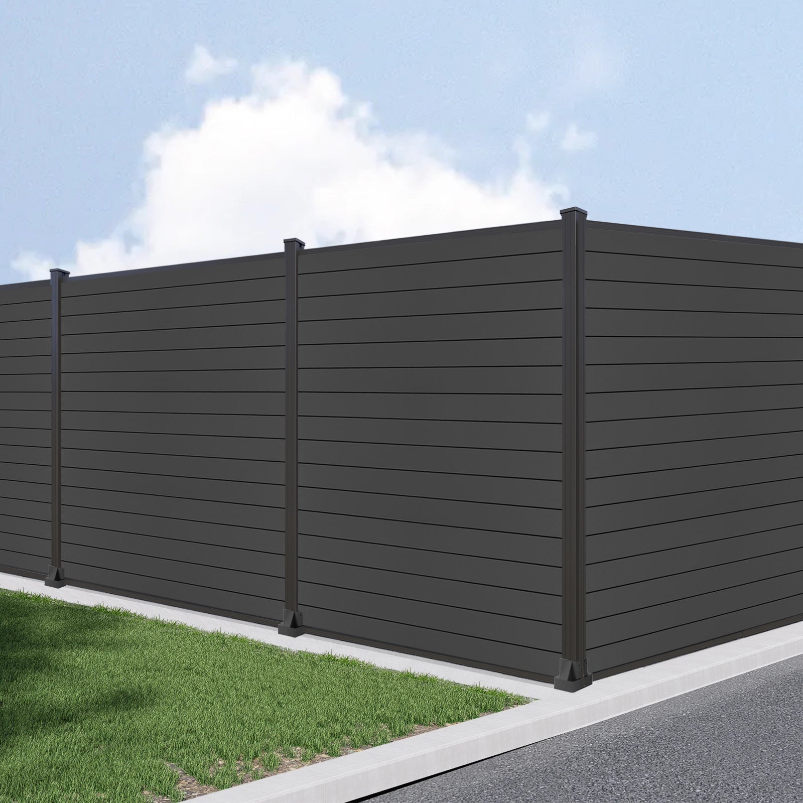6 ft x 6 ft fully enclosed aluminum privacy fence panel with horizontal slat design
