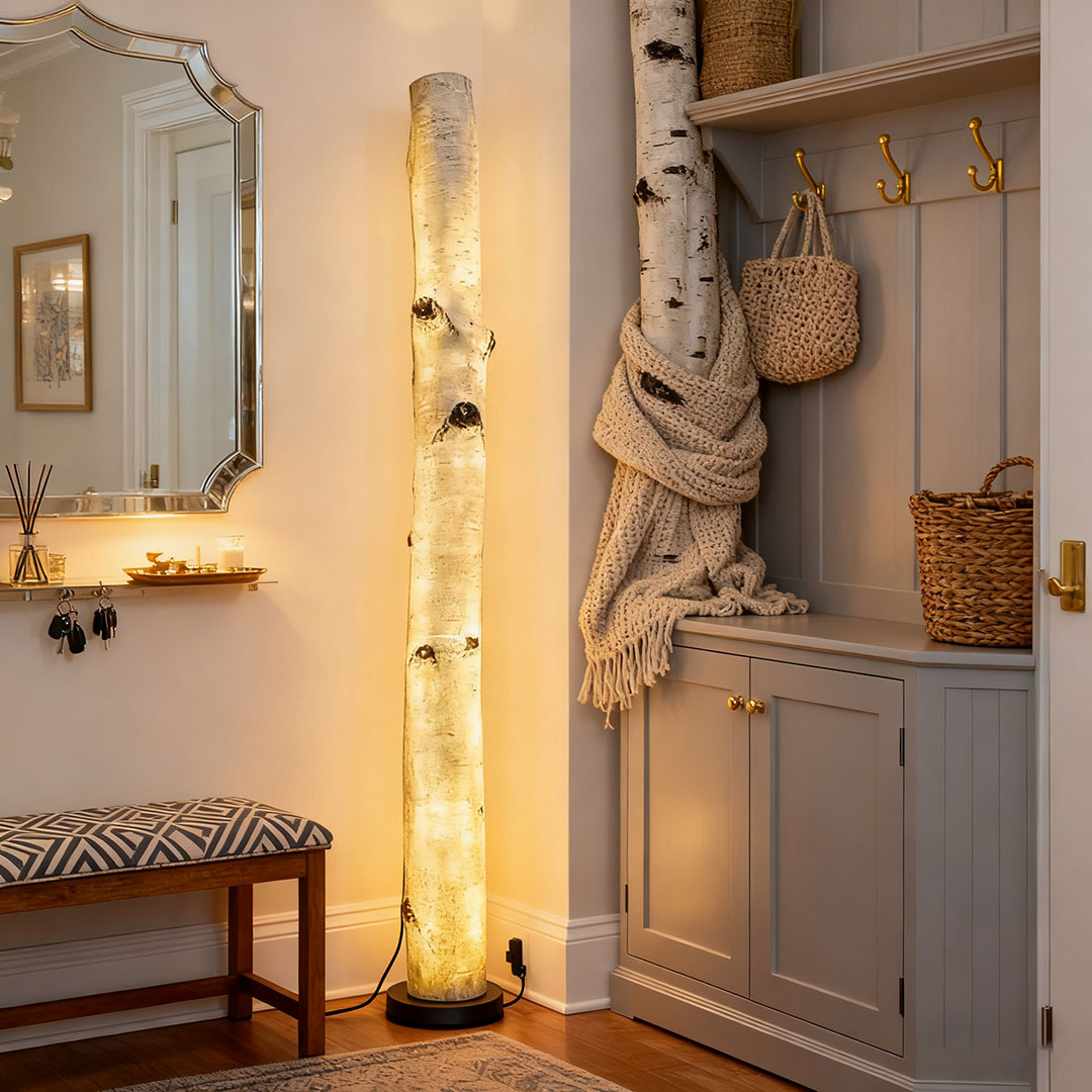 realistic faux birch night light for cozy ambiance