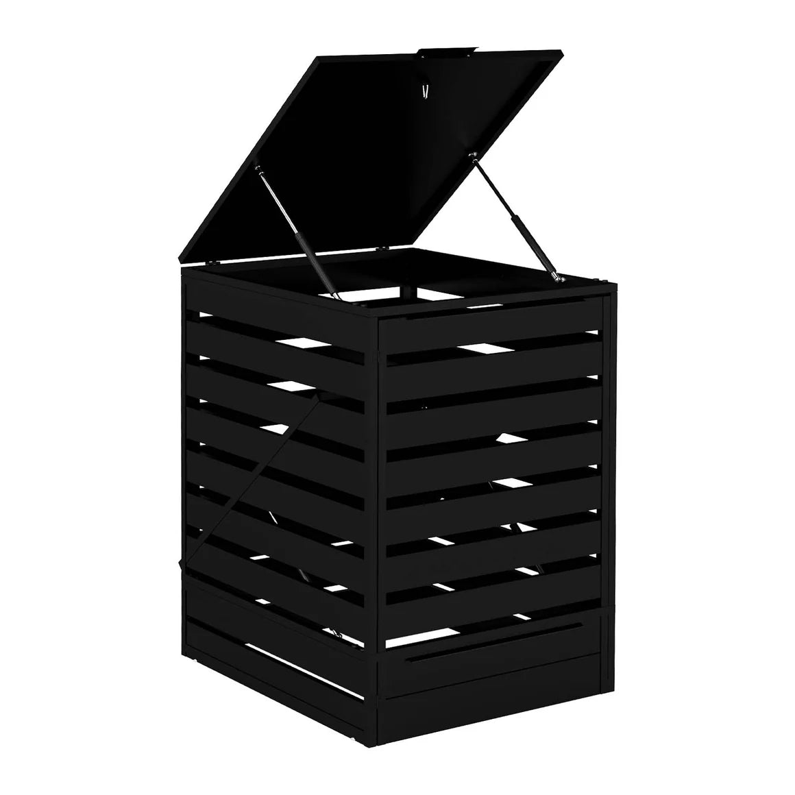 Black Aluminum Trash Can Enclosure with Horizontal Slats, Outdoor Garbage Bin Fence 35.4x40x47.2 in