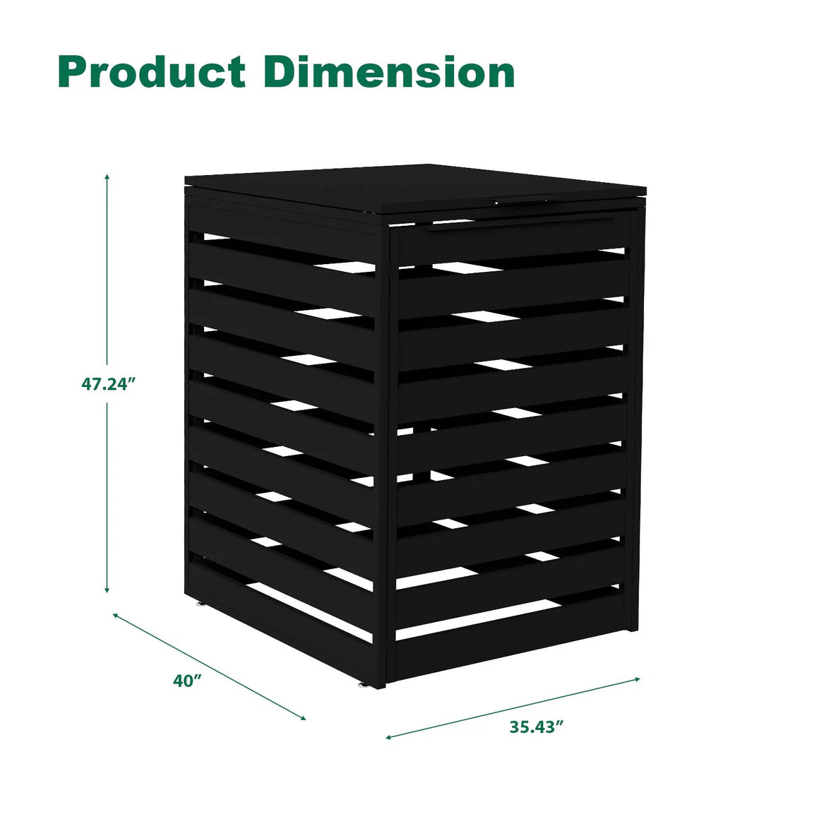 Black Aluminum Trash Can Enclosure with Horizontal Slats, Outdoor Garbage Bin Fence 35.4x40x47.2 in