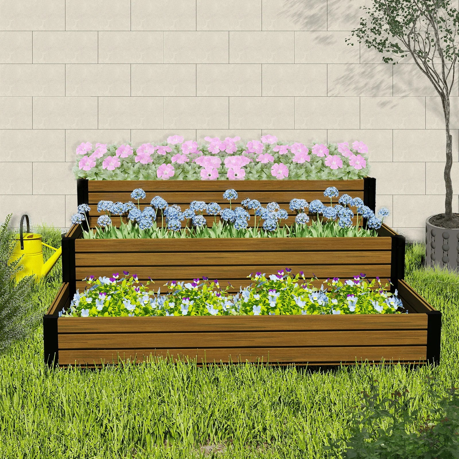 Courtyardmart 47.2in x 21.7in Tiered Outdoor Garden Box Raised Planter Bed Above Ground Garden Bed for Flowers Vegetables Backyard Patio Balcony or Garden