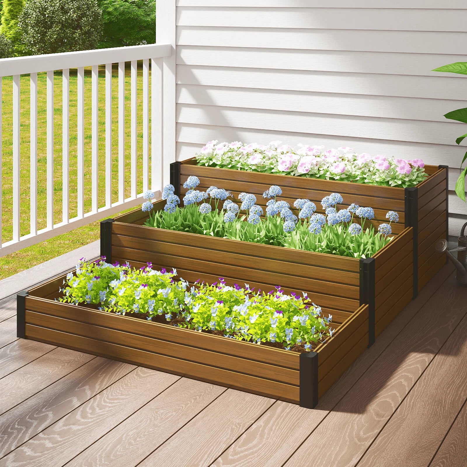 Courtyardmart 47.2in x 21.7in Tiered Outdoor Garden Box Raised Planter Bed Above Ground Garden Bed for Flowers Vegetables Backyard Patio Balcony or Garden