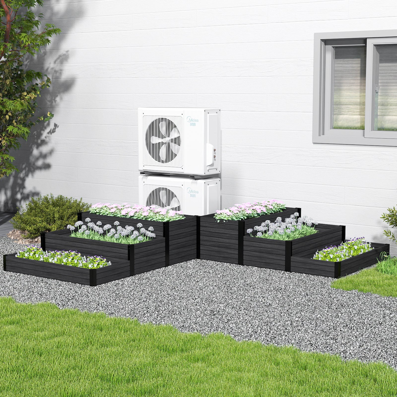 Courtyardmart 47.2in x 21.7in Tiered Outdoor Garden Box Raised Planter Bed Above Ground Garden Bed for Flowers Vegetables Backyard Patio Balcony or Garden