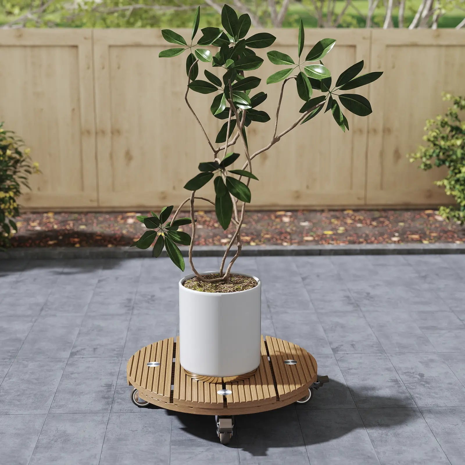 Courtyardmart 13.8in Round Wooden Plant Stand for Indoor Corner Living Room Balcony Patio Garden, 150lbs Capacity Display Base for Home Plant Decor