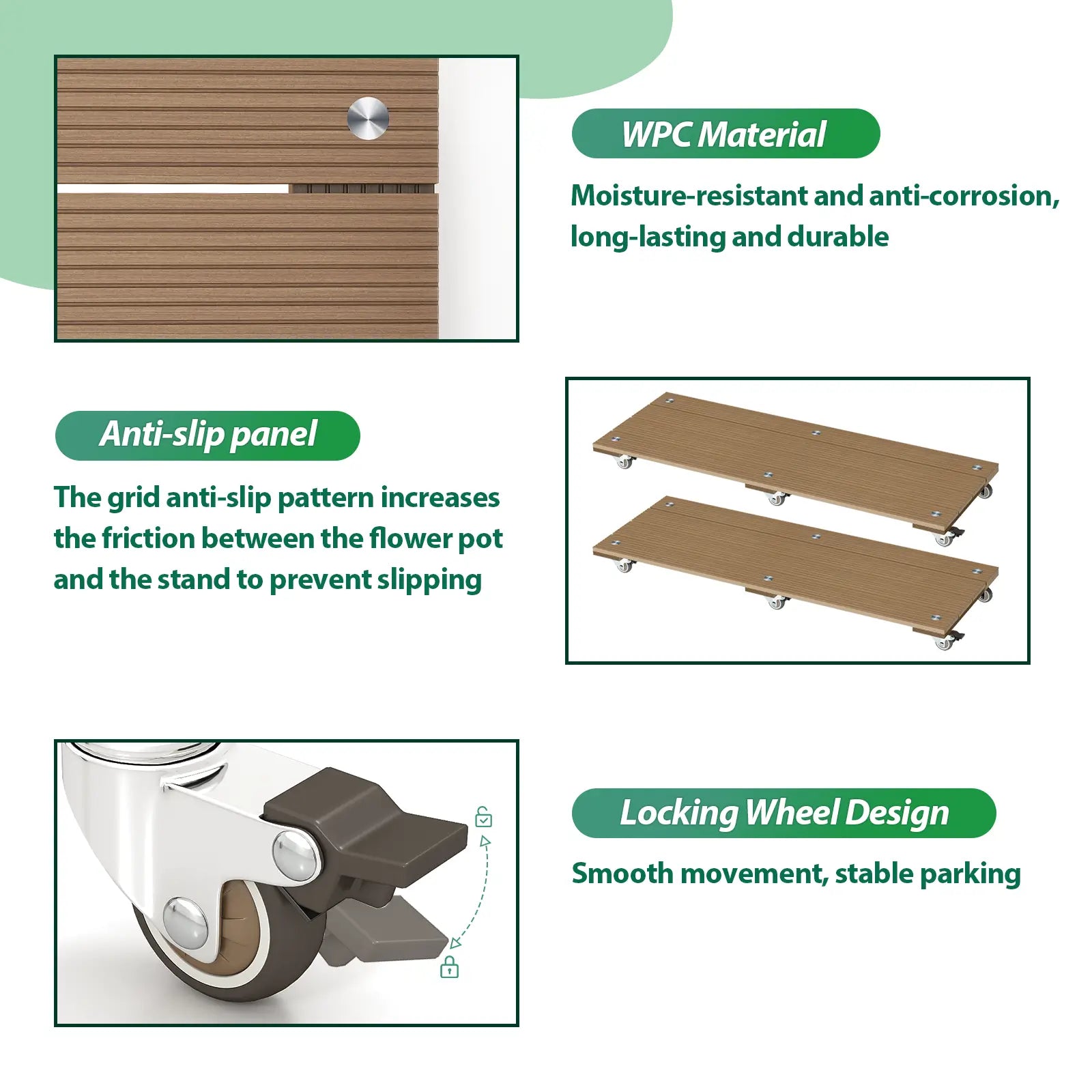 Courtyardmart 13.8in x 31.5in Plant Stand Bench Indoor Corner Display Base for Living Room Balcony Patio Garden, 150lbs Capacity Rectangular Plant Holder