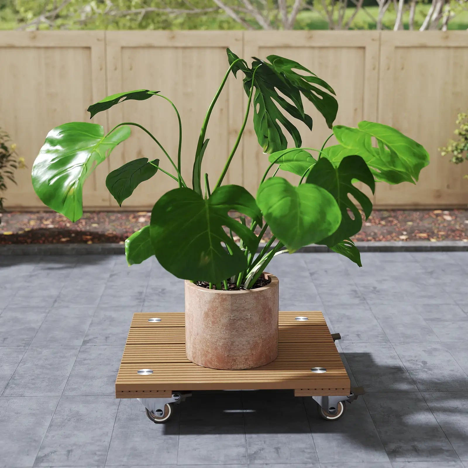 Courtyardmart 15.7in x 15.7in Square Plant Stand with Wheels for Indoor Corner Living Room Balcony Garden Patio Plant Display Base Holder Rack