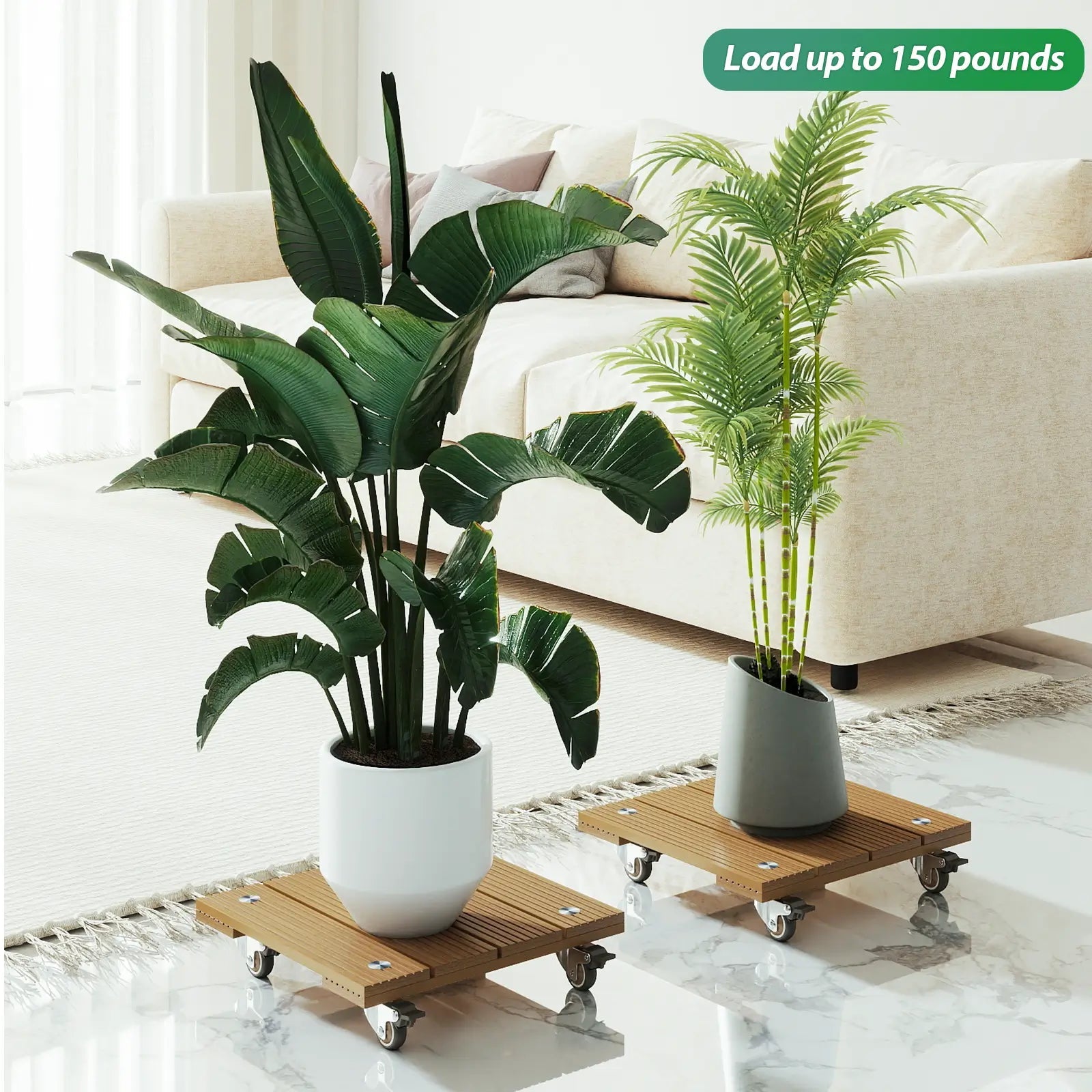 Courtyardmart 15.7in x 15.7in Square Plant Stand with Wheels for Indoor Corner Living Room Balcony Garden Patio Plant Display Base Holder Rack