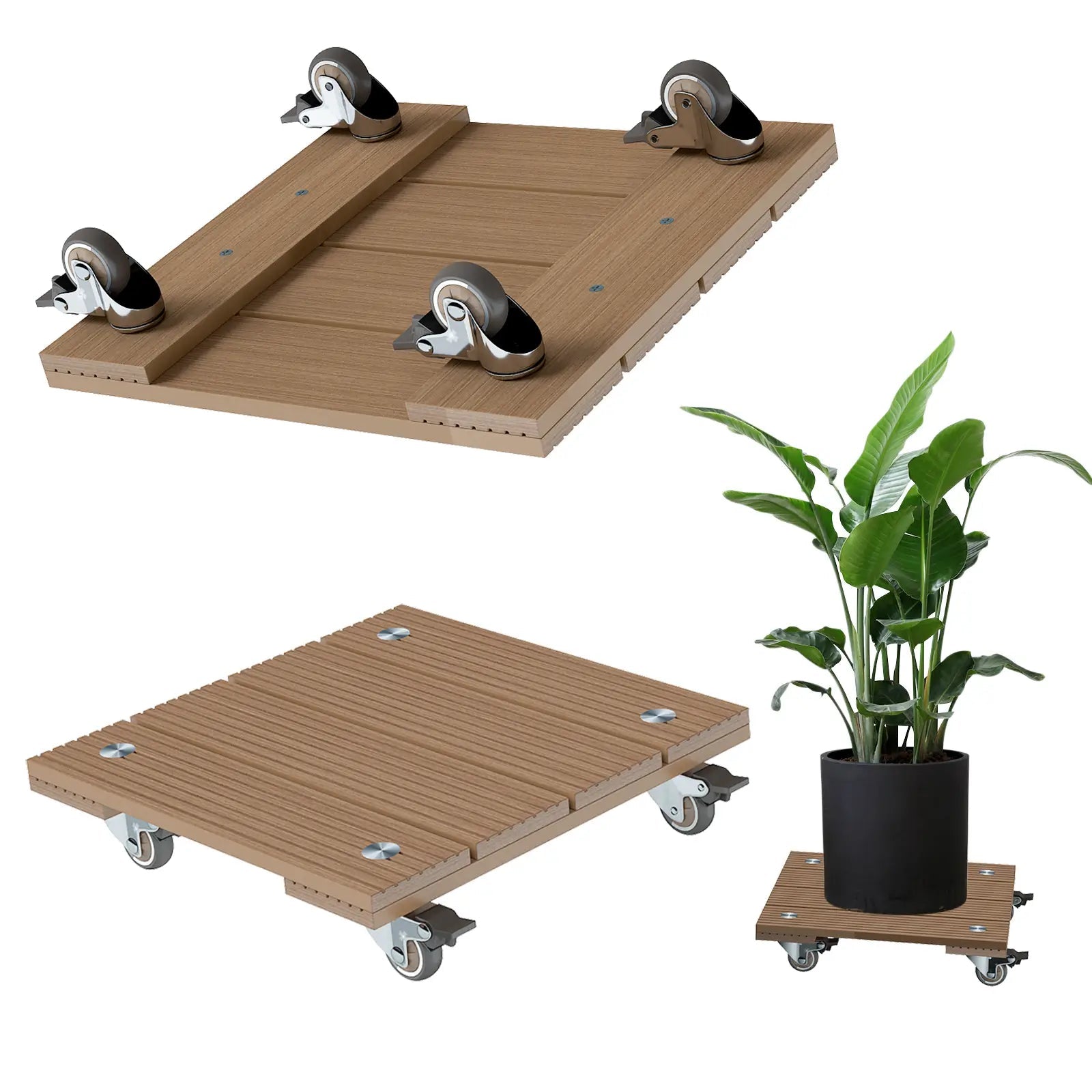 Courtyardmart 15.7in x 15.7in Square Plant Stand with Wheels for Indoor Corner Living Room Balcony Garden Patio Plant Display Base Holder Rack