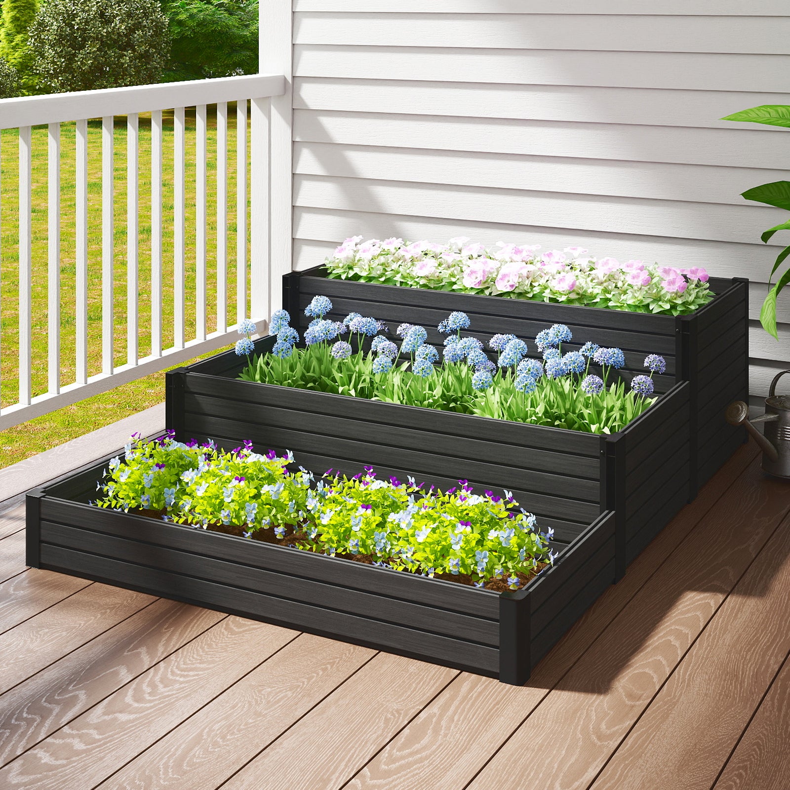 Courtyardmart 47.2in x 21.7in Tiered Outdoor Garden Box Raised Planter Bed Above Ground Garden Bed for Flowers Vegetables Backyard Patio Balcony or Garden