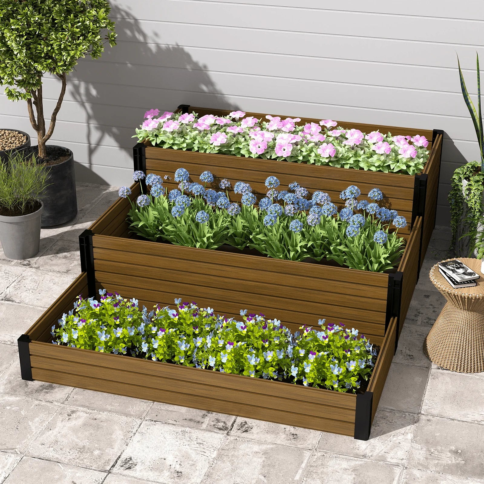 Courtyardmart 47.2in x 21.7in Tiered Outdoor Garden Box Raised Planter Bed Above Ground Garden Bed for Flowers Vegetables Backyard Patio Balcony or Garden