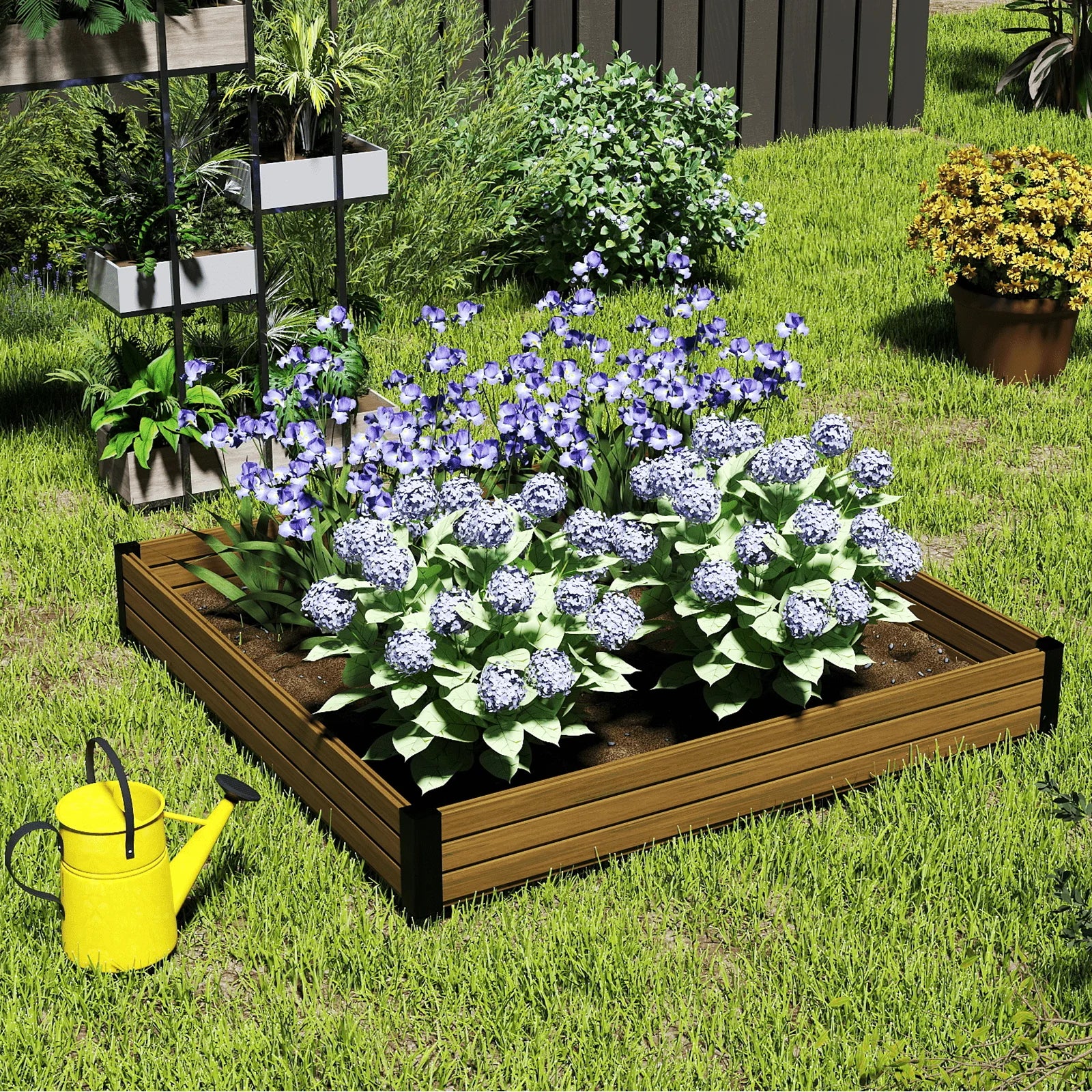 Courtyardmart 47.2in x 47.2in Square Outdoor Garden Box Raised Planter Bed Above Ground Garden Bed for Flowers or Vegetables in Backyard Patio Balcony or Garden