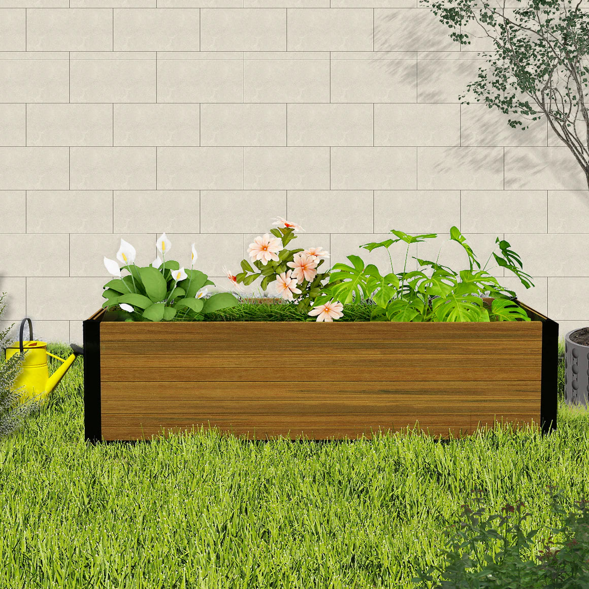 Courtyardmart 47.6in x 23.7in Rectangular Outdoor Garden Box Raised Planter Bed 12.2in High, Above Ground Garden Bed for Flowers Vegetables, Backyard Patio, Balcony