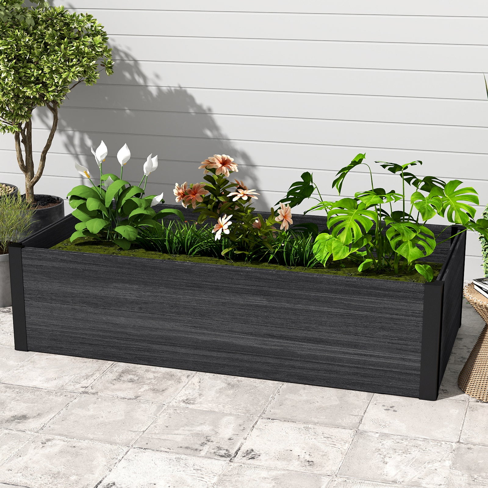 Courtyardmart 47.6in x 23.7in Rectangular Outdoor Garden Box Raised Planter Bed 12.2in High, Above Ground Garden Bed for Flowers Vegetables, Backyard Patio, Balcony