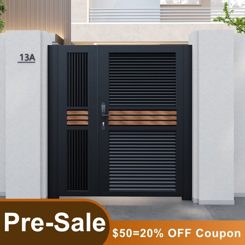 Courtyardmart 5ft x 6ft Aluminum Mixed WPC Single Gate for Yard and Garden – Modern Stylish Outdoor Fence Entrance, Durable and Weather-Resistant -- Pre-Sale CourtyardMart