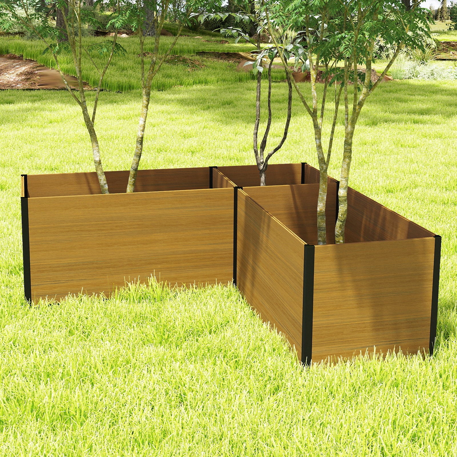 Courtyardmart 89.4in L-Shaped Outdoor Garden Box Raised Planter Bed Above Ground Garden Bed for Flowers or Vegetables in Backyard Patio Balcony or Garden