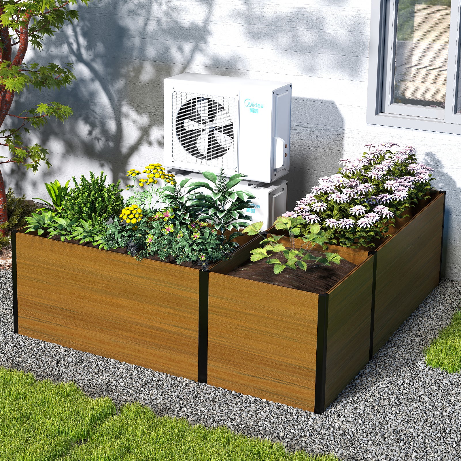 Courtyardmart 89.4in L-Shaped Outdoor Garden Box Raised Planter Bed Above Ground Garden Bed for Flowers or Vegetables in Backyard Patio Balcony or Garden