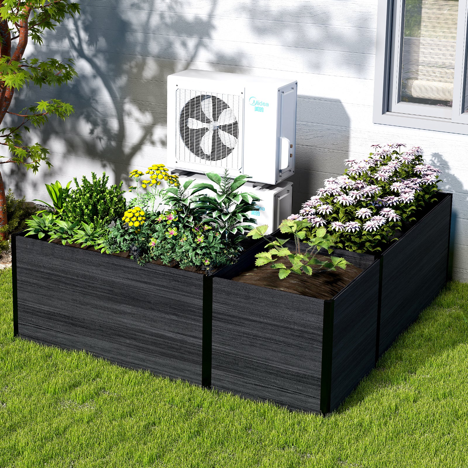 Courtyardmart 89.4in L-Shaped Outdoor Garden Box Raised Planter Bed Above Ground Garden Bed for Flowers or Vegetables in Backyard Patio Balcony or Garden