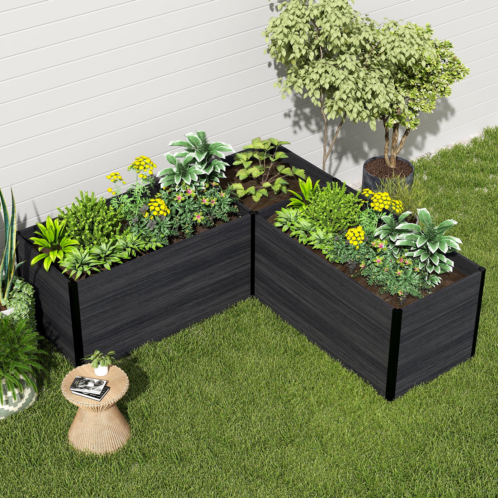 Courtyardmart 89.4in L-Shaped Outdoor Garden Box Raised Planter Bed Above Ground Garden Bed for Flowers or Vegetables in Backyard Patio Balcony or Garden