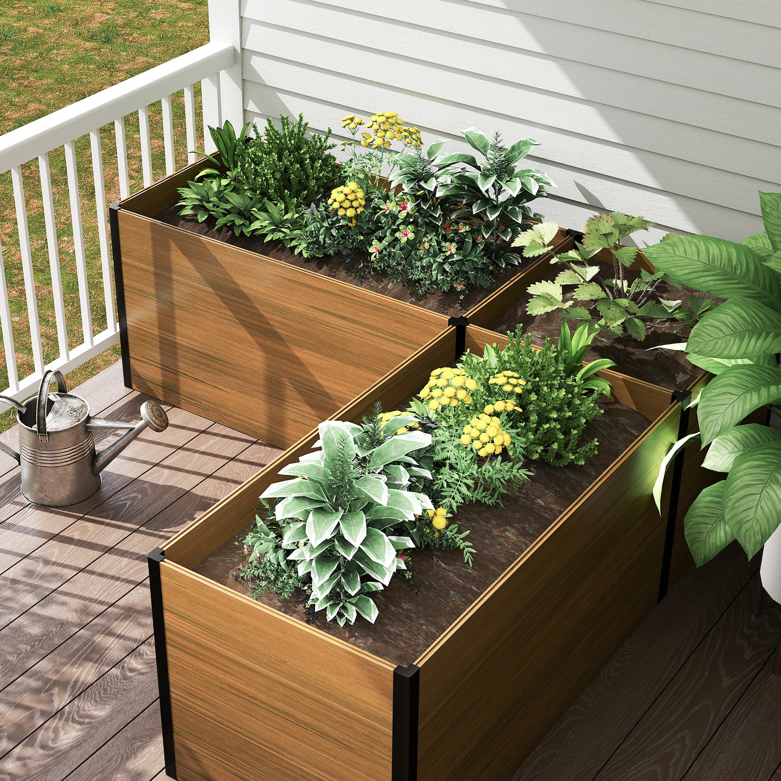 Courtyardmart 89.4in L-Shaped Outdoor Garden Box Raised Planter Bed Above Ground Garden Bed for Flowers or Vegetables in Backyard Patio Balcony or Garden