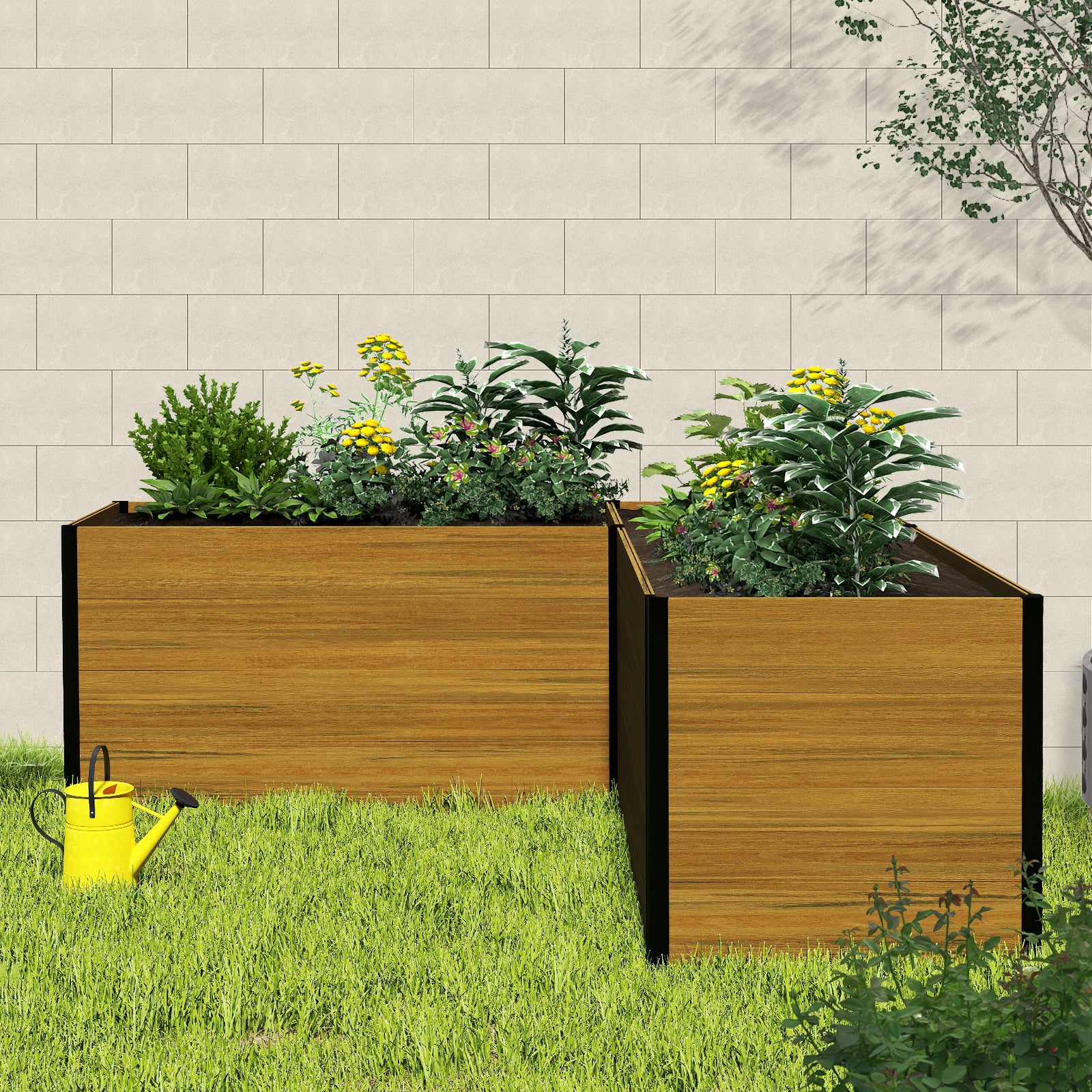 Courtyardmart 89.4in L-Shaped Outdoor Garden Box Raised Planter Bed Above Ground Garden Bed for Flowers or Vegetables in Backyard Patio Balcony or Garden