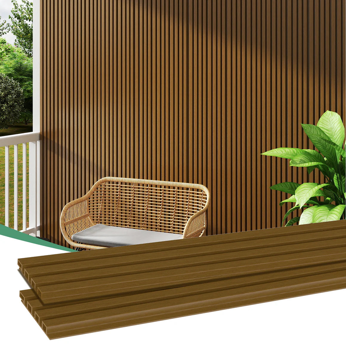 Courtyardmart WPC Wall Panels with Decorative Acoustic Slat Design in 3 Classic Colors for Stylish and Easy Wall Upgrades