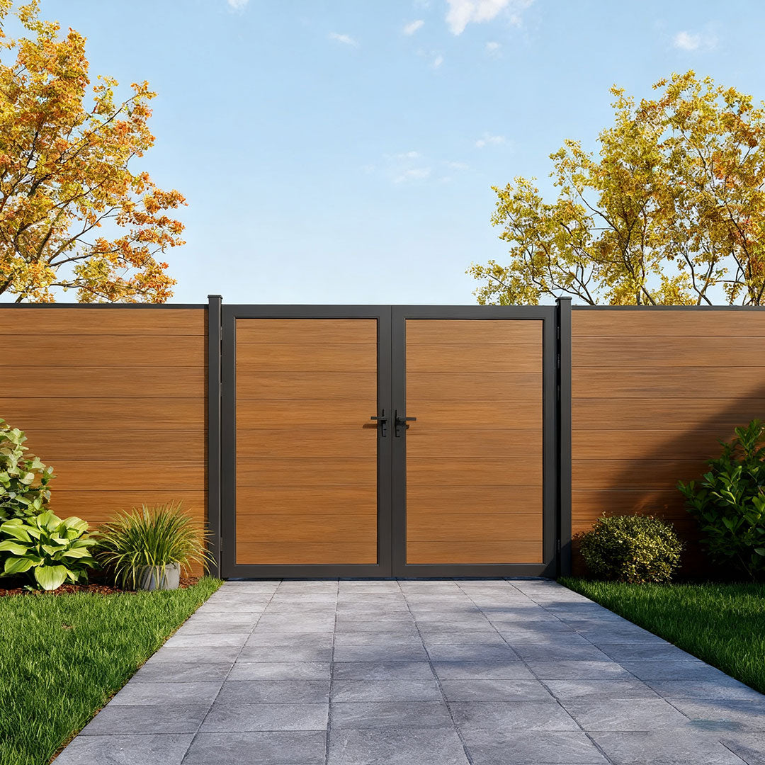 Courtyardmart 10ft x 6ft Composite Privacy Fence Gate Set with Strong Metal Frame, Wide Outdoor Entry for Garden, Backyard or Patio, Modern Fence Gate