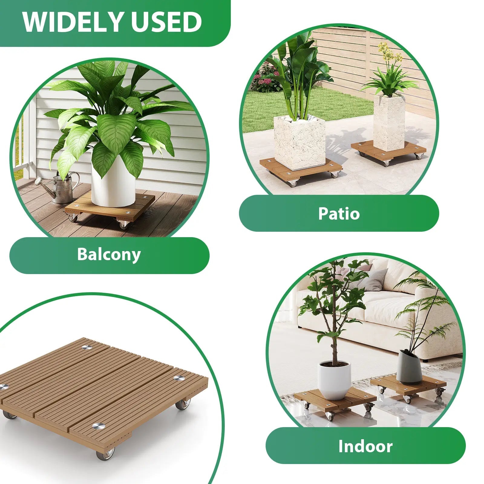 Courtyardmart 15.7in x 15.7in Square Plant Stand with Wheels for Indoor Corner Living Room Balcony Garden Patio Plant Display Base Holder Rack