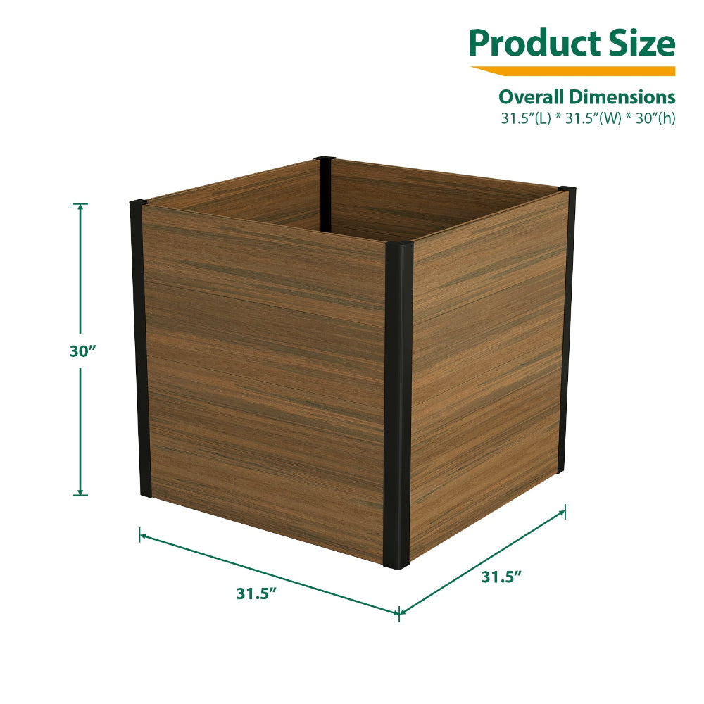 Courtyardmart 31.5in x 31.5in x 30in Outdoor Garden Box Raised Planter Bed Ideal for Backyard Patio Balcony or Garden Above Ground Flower or Vegetable Planter Box