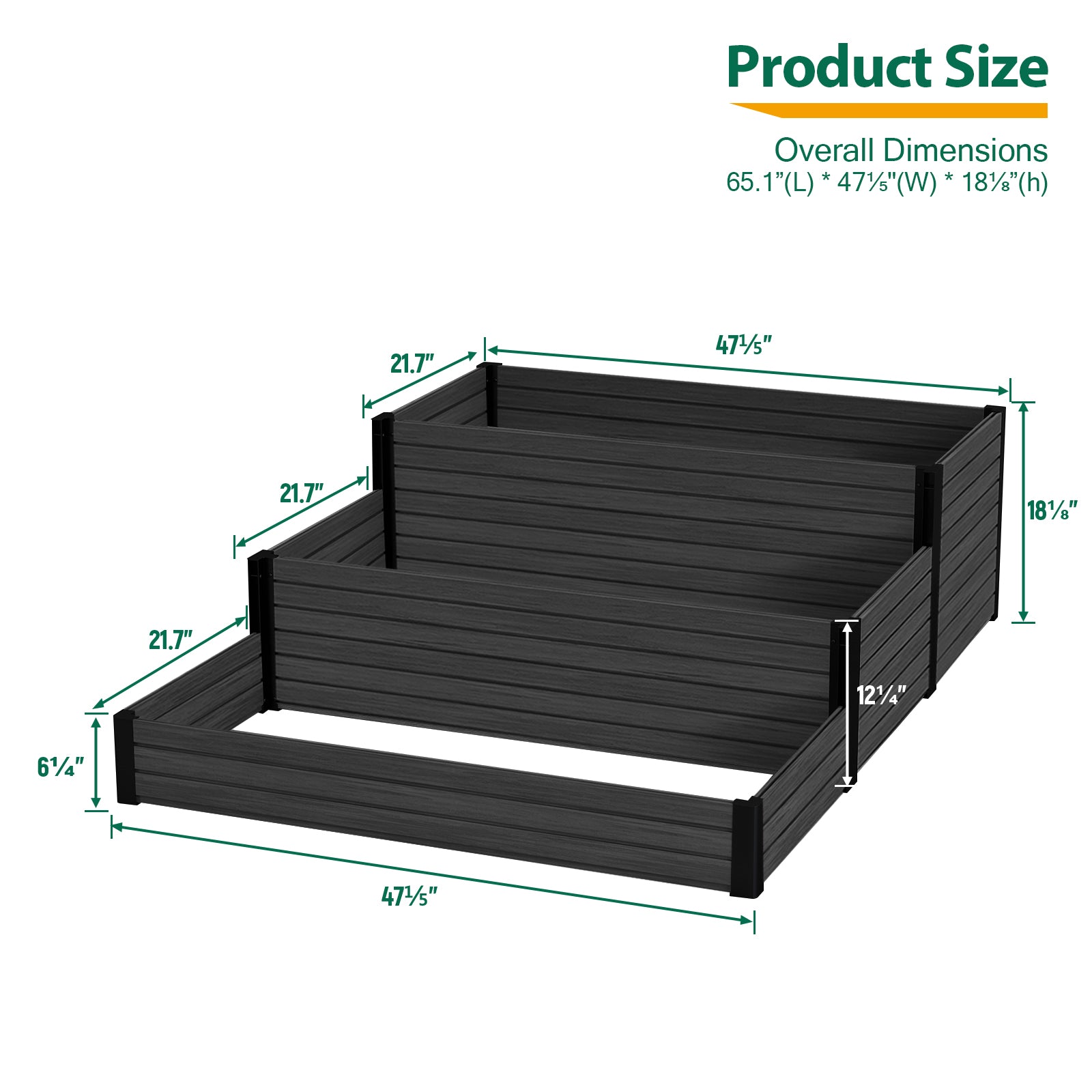 Courtyardmart 47.2in x 21.7in Tiered Outdoor Garden Box Raised Planter Bed Above Ground Garden Bed for Flowers Vegetables Backyard Patio Balcony or Garden