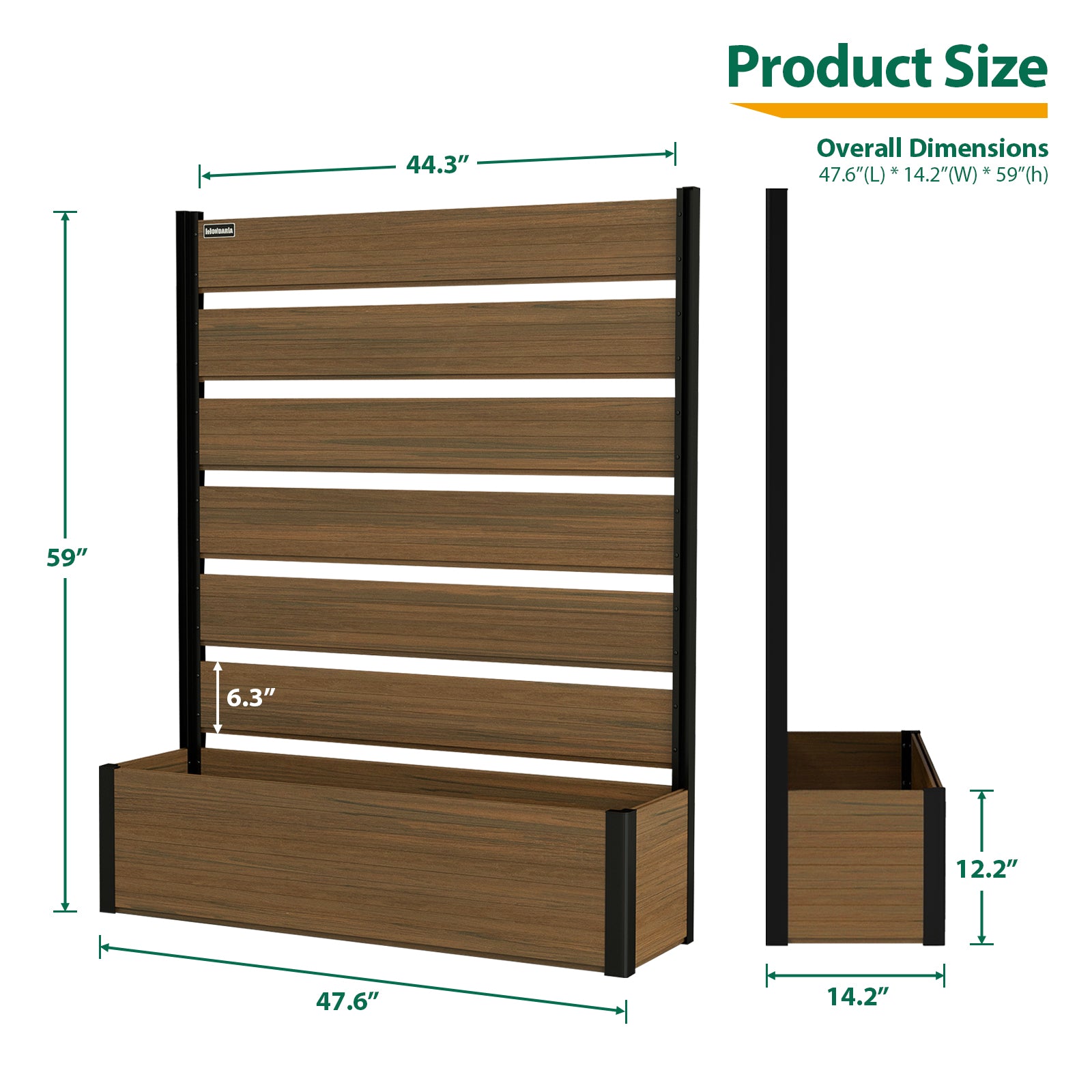 Courtyardmart 47.6in Brown Outdoor Garden Box Raised Planter Bed for Backyard Patio Balcony Garden