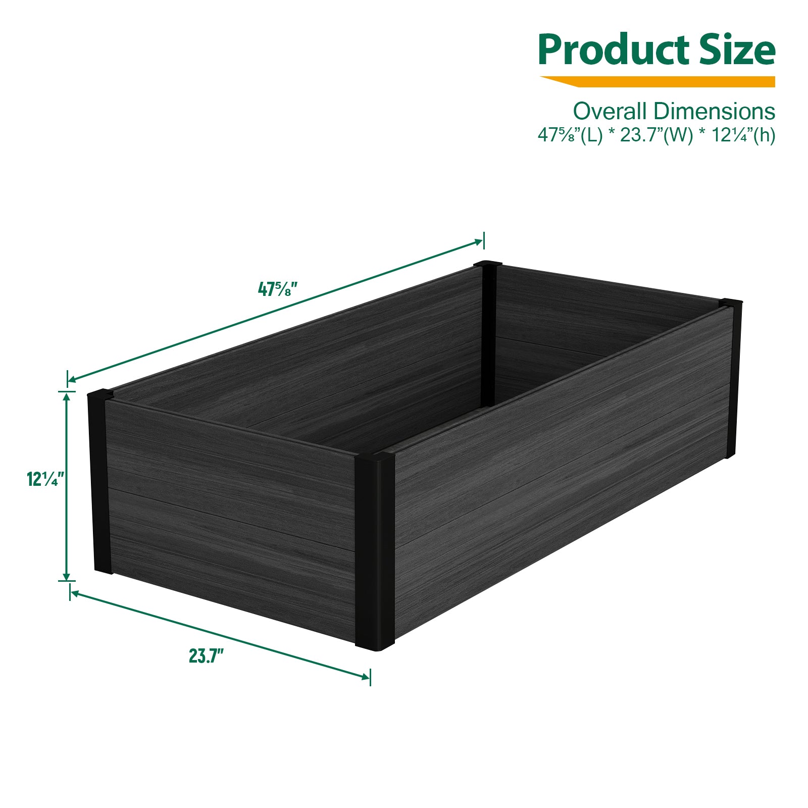 Courtyardmart 47.6in x 23.7in Rectangular Outdoor Garden Box Raised Planter Bed 12.2in High, Above Ground Garden Bed for Flowers Vegetables, Backyard Patio, Balcony
