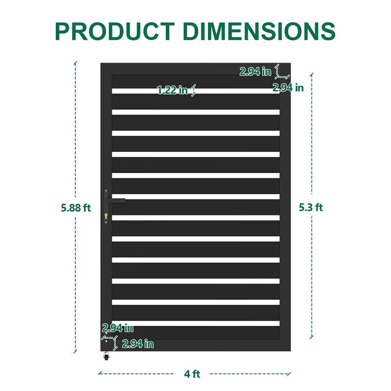 Courtyardmart 4ft & 3ft Black Aluminum Horizontal Slat Privacy Gate Single Door for Patio Garden Yard Entrances Durable Weather-Resistant Outdoor Fence
