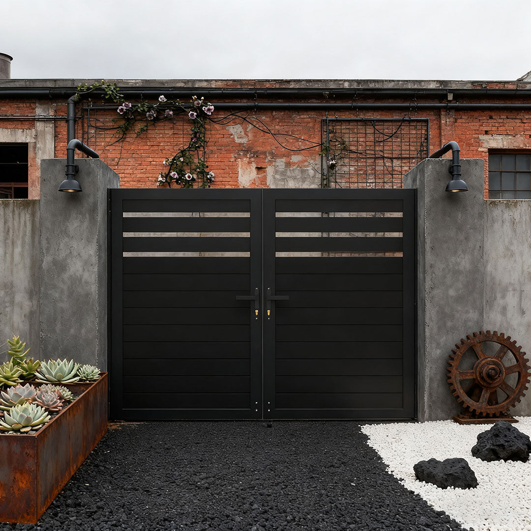 Modern Semi-Privacy Double Front Entry Doors Aluminum Fence Gate Outdoor